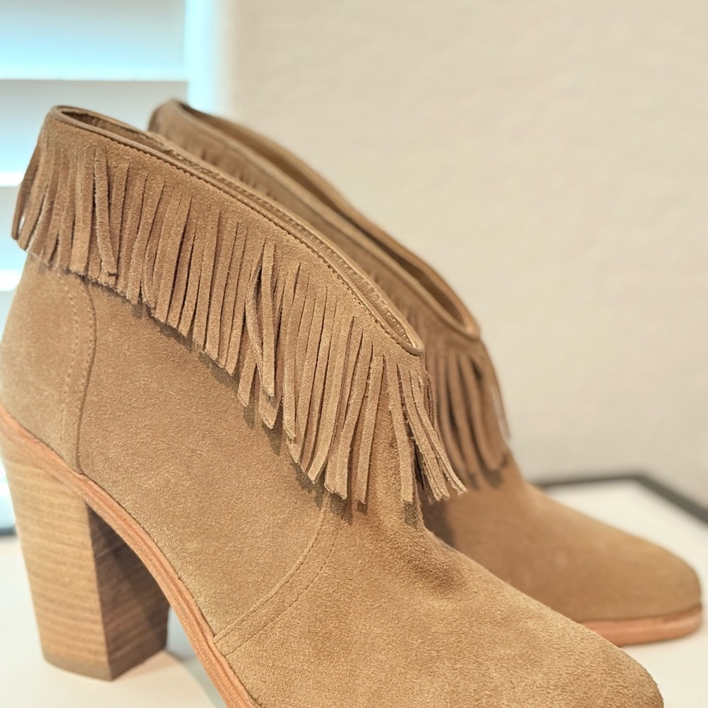 Joie Tan Heeled Boots with Fringe Detail